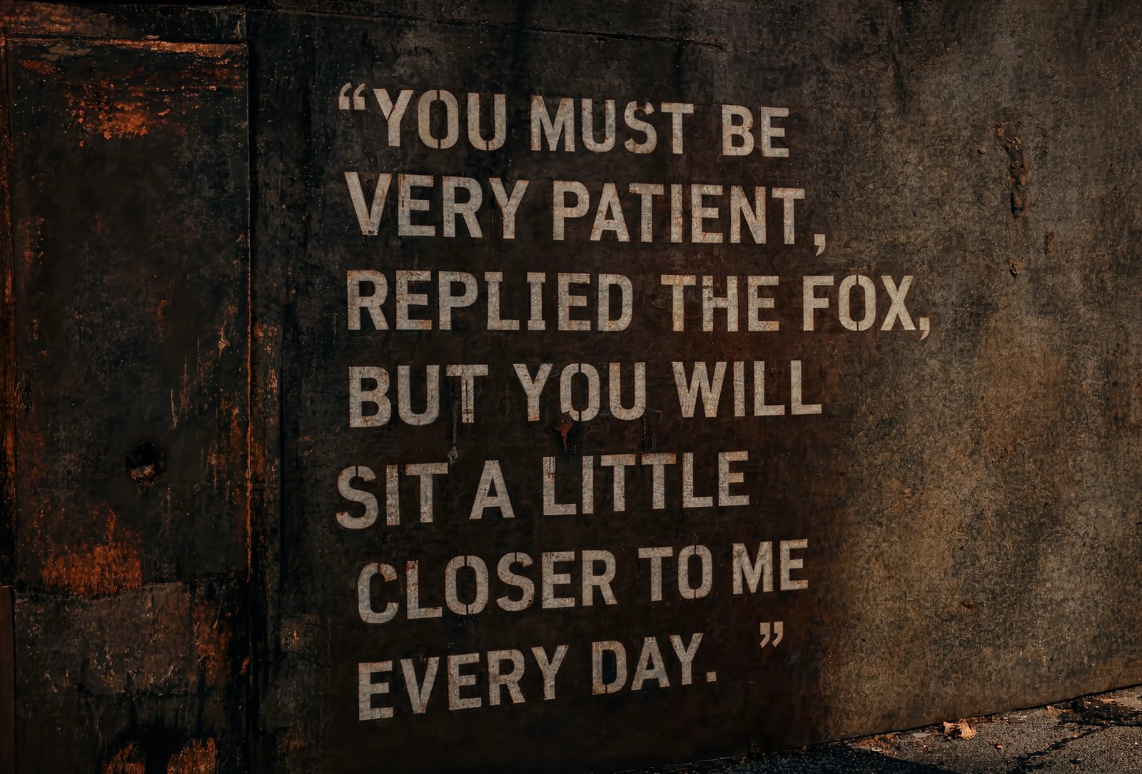 “What must I do, to tame you?” asked the little prince. “You must be very patient,” replied the fox. “…but you will sit a little closer to me, every day.”